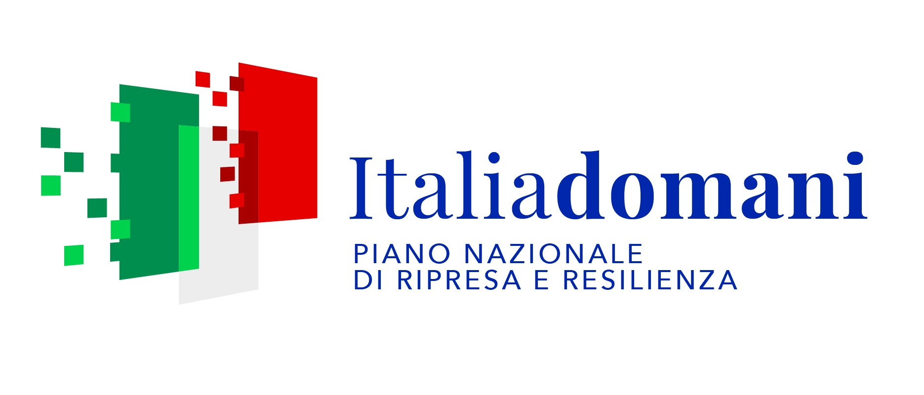 Logo of the Italian National Recovery and Resilience Plan with red symbol and blue text.