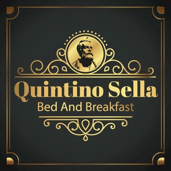 Elegant gold logo of Quintino Sella Bed And Breakfast on dark background