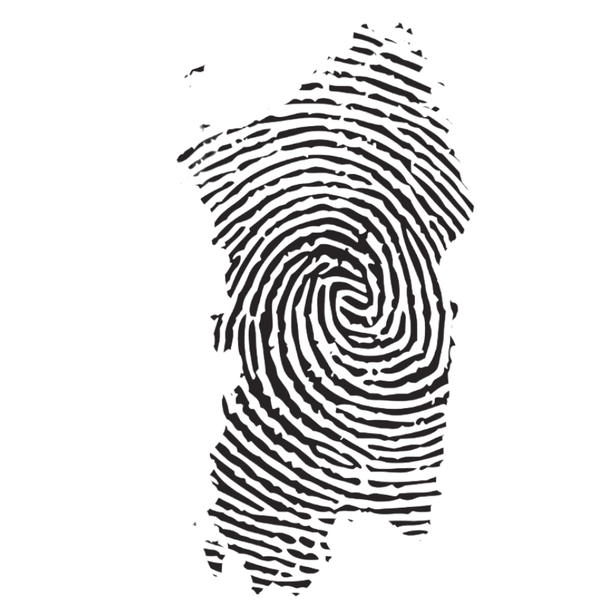 Fingerprint stylized in the shape of Sardinia